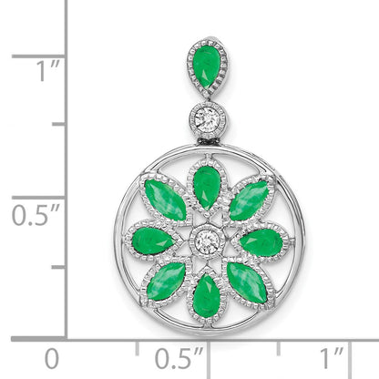 14K Weißgold Anhänger mit Smaragd und echtem Diamant