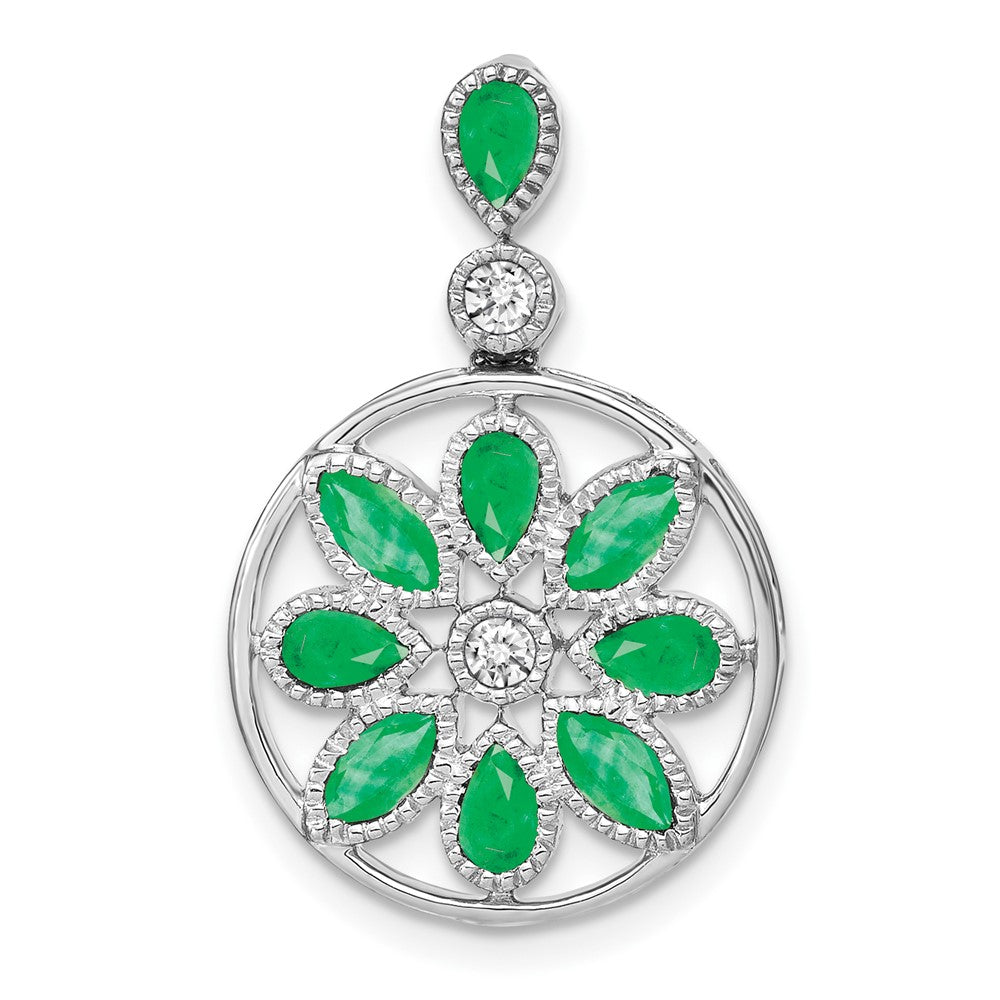 14K Weißgold Anhänger mit Smaragd und echtem Diamant