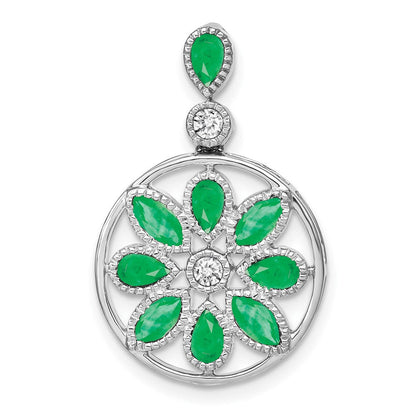 14K Weißgold Anhänger mit Smaragd und echtem Diamant