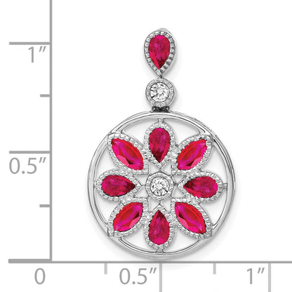 14K Weißgold Anhänger mit Rubin und echtem Diamant