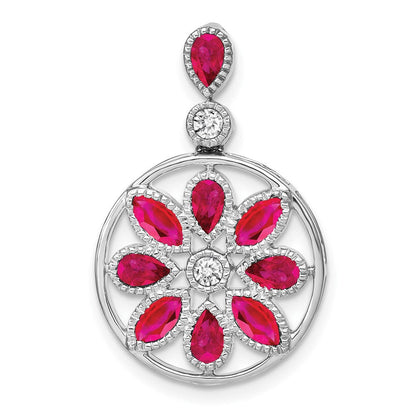 14K Weißgold Anhänger mit Rubin und echtem Diamant