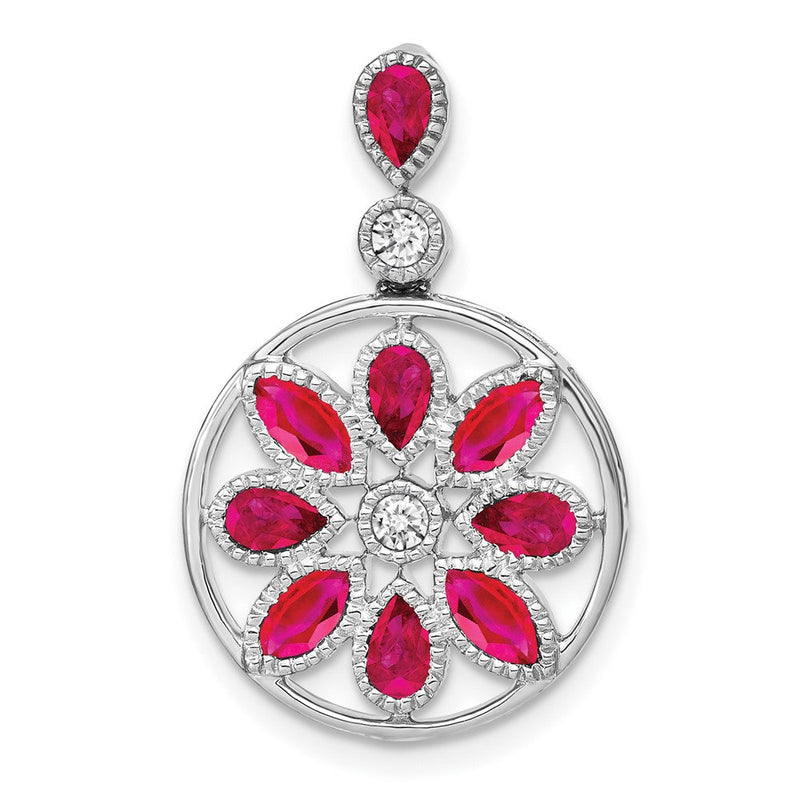 14K Weißgold Anhänger mit Rubin und echtem Diamant