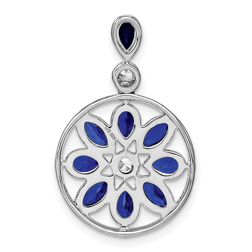 14K Weißgold Anhänger mit Saphir und echtem Diamant