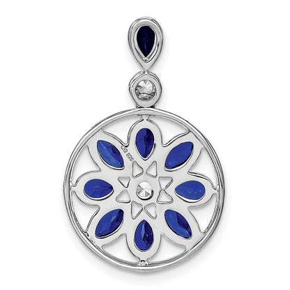 14K Weißgold Anhänger mit Saphir und echtem Diamant