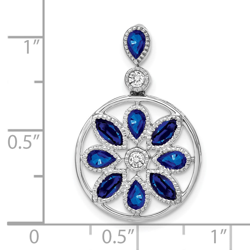 14K Weißgold Anhänger mit Saphir und echtem Diamant