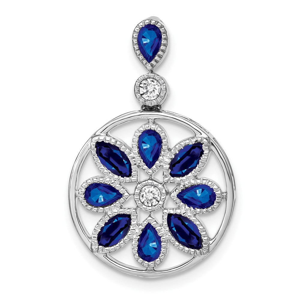 14K Weißgold Anhänger mit Saphir und echtem Diamant