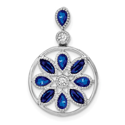 14K Weißgold Anhänger mit Saphir und echtem Diamant