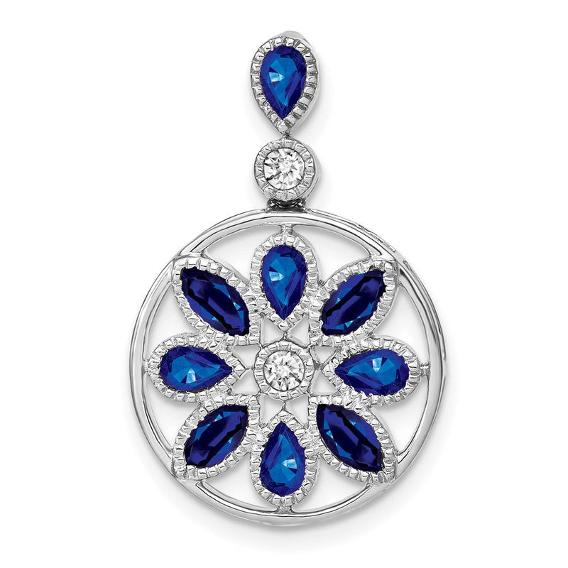 14K Weißgold Anhänger mit Saphir und echtem Diamant