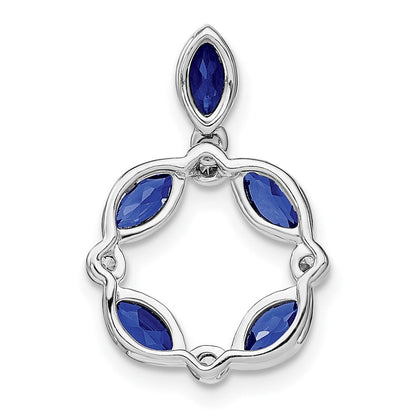 14K Weißgold Anhänger mit Marquise-Saphir und echtem Diamant