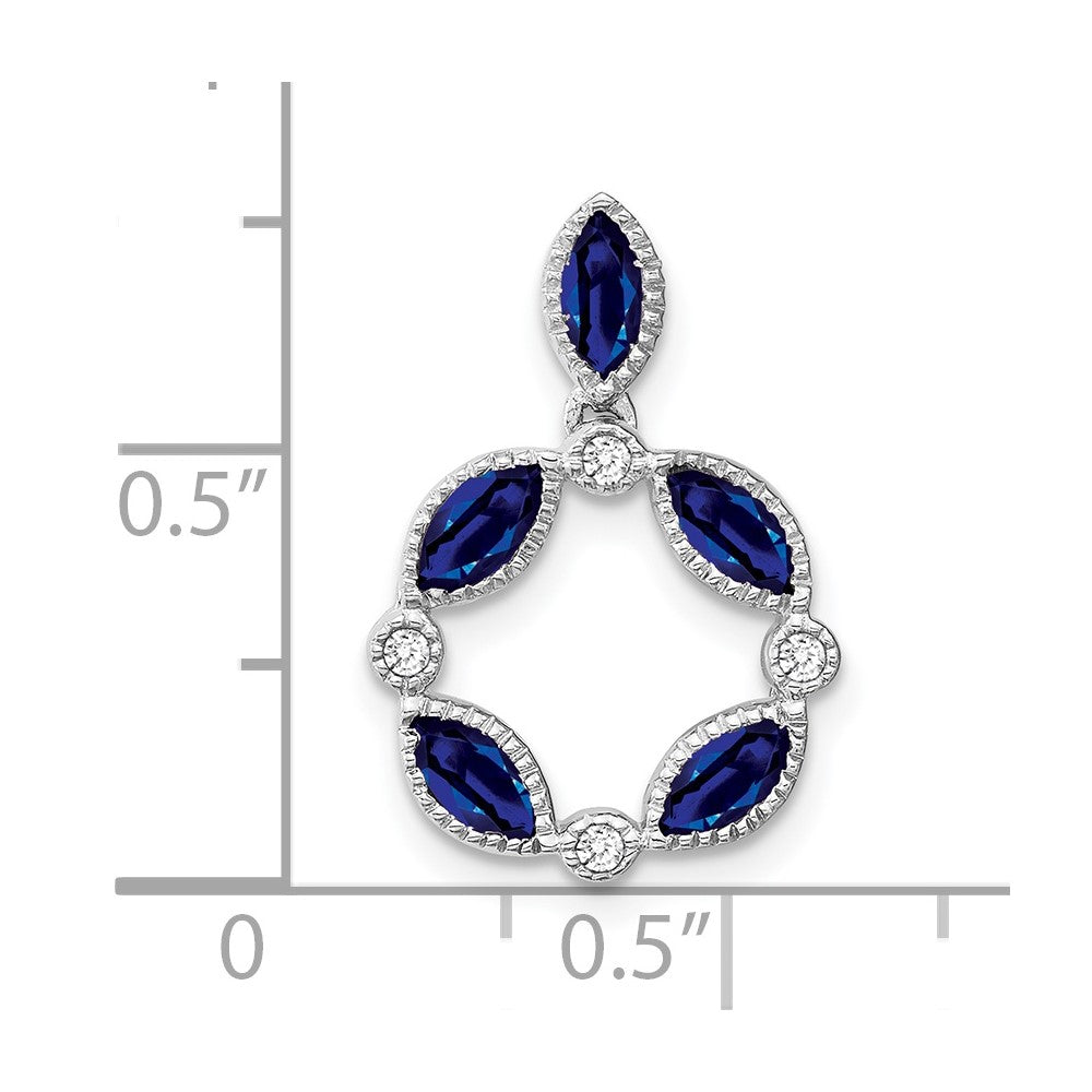 14K Weißgold Anhänger mit Marquise-Saphir und echtem Diamant