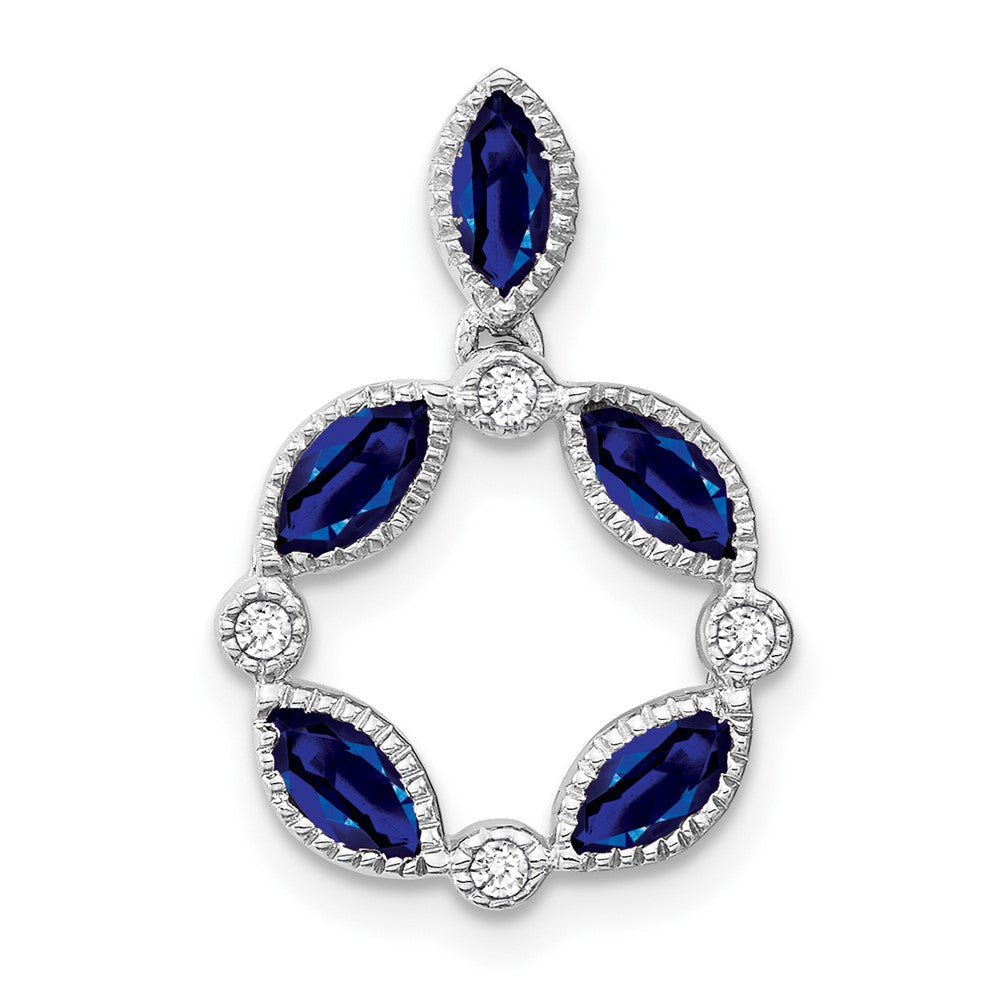 14K Weißgold Anhänger mit Marquise-Saphir und echtem Diamant
