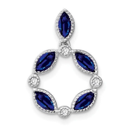 14K Weißgold Anhänger mit Marquise-Saphir und echtem Diamant