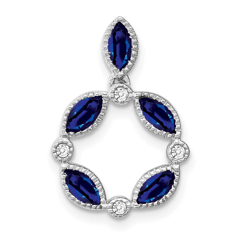 14K Weißgold Anhänger mit Marquise-Saphir und echtem Diamant