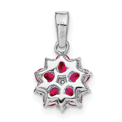 14K Weißgold Anhänger mit Rubin und echtem Diamant, floral