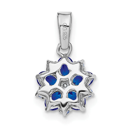 14 Karat Weißgold Anhänger mit Saphir und echtem Diamant in Blütenform