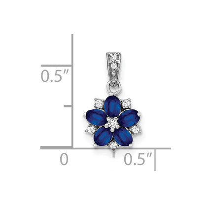 14 Karat Weißgold Anhänger mit Saphir und echtem Diamant in Blütenform