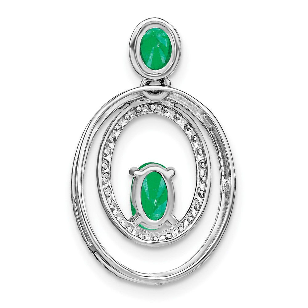 14 Karat Weißgold Anhänger, oval, mit Smaragd und echtem Diamant