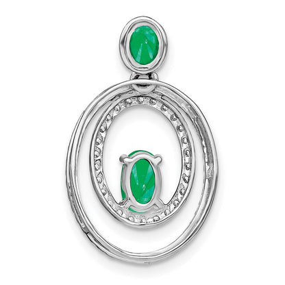14 Karat Weißgold Anhänger, oval, mit Smaragd und echtem Diamant