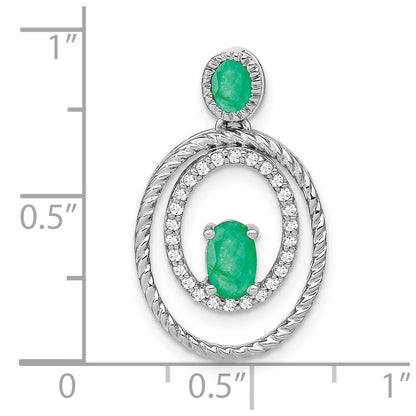14 Karat Weißgold Anhänger, oval, mit Smaragd und echtem Diamant