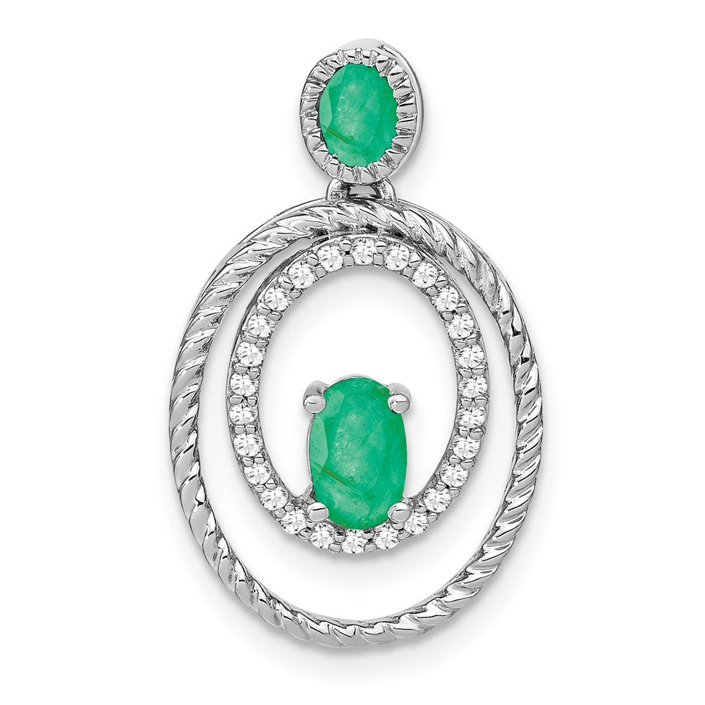14 Karat Weißgold Anhänger, oval, mit Smaragd und echtem Diamant