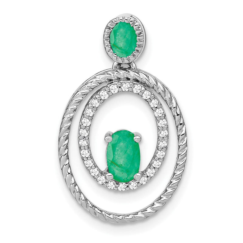 14 Karat Weißgold Anhänger, oval, mit Smaragd und echtem Diamant