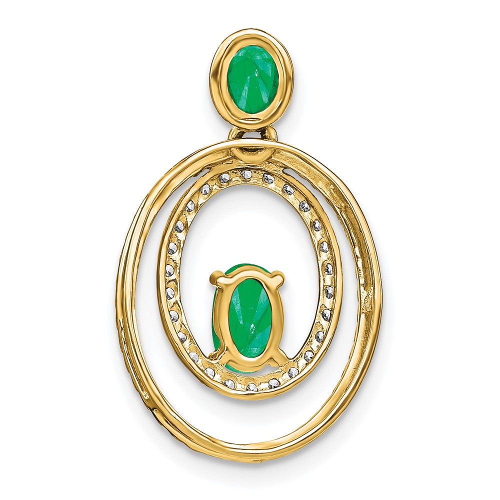 14K Gelbgold Anhänger, oval, mit Smaragd und echten Diamanten
