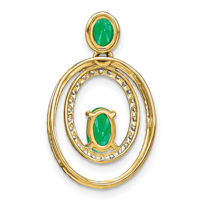 14K Gelbgold Anhänger, oval, mit Smaragd und echten Diamanten