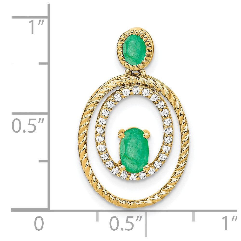14K Gelbgold Anhänger, oval, mit Smaragd und echten Diamanten