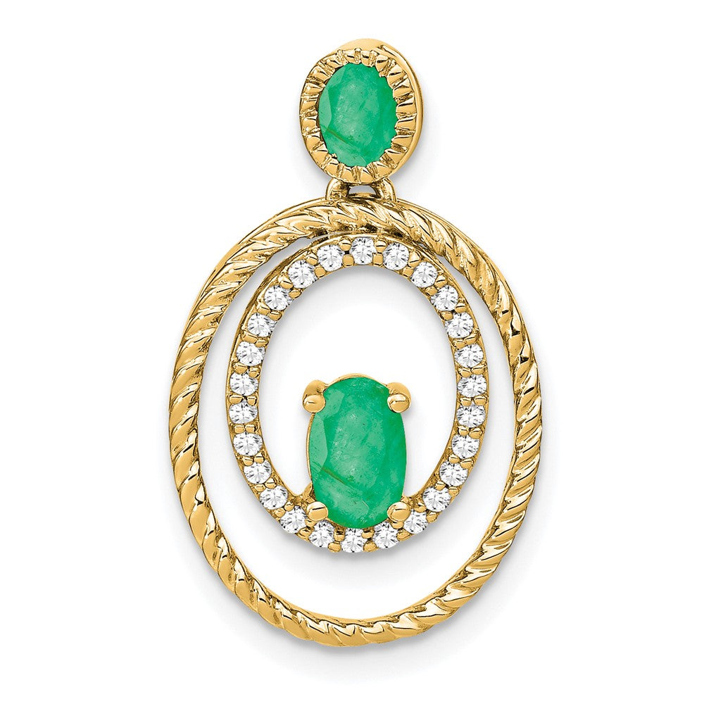 14K Gelbgold Anhänger, oval, mit Smaragd und echten Diamanten
