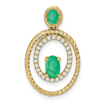 14K Gelbgold Anhänger, oval, mit Smaragd und echten Diamanten