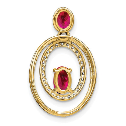 14K Gelbgold Anhänger, oval, mit Rubin und echten Diamanten
