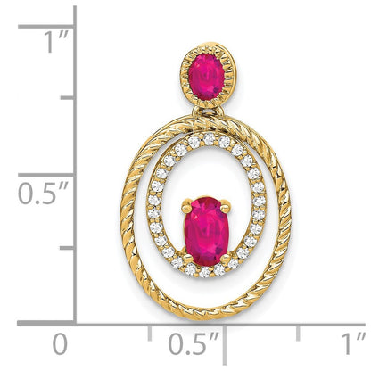 14K Gelbgold Anhänger, oval, mit Rubin und echten Diamanten