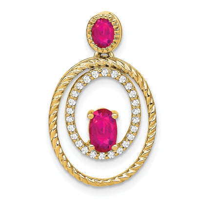 14K Gelbgold Anhänger, oval, mit Rubin und echten Diamanten
