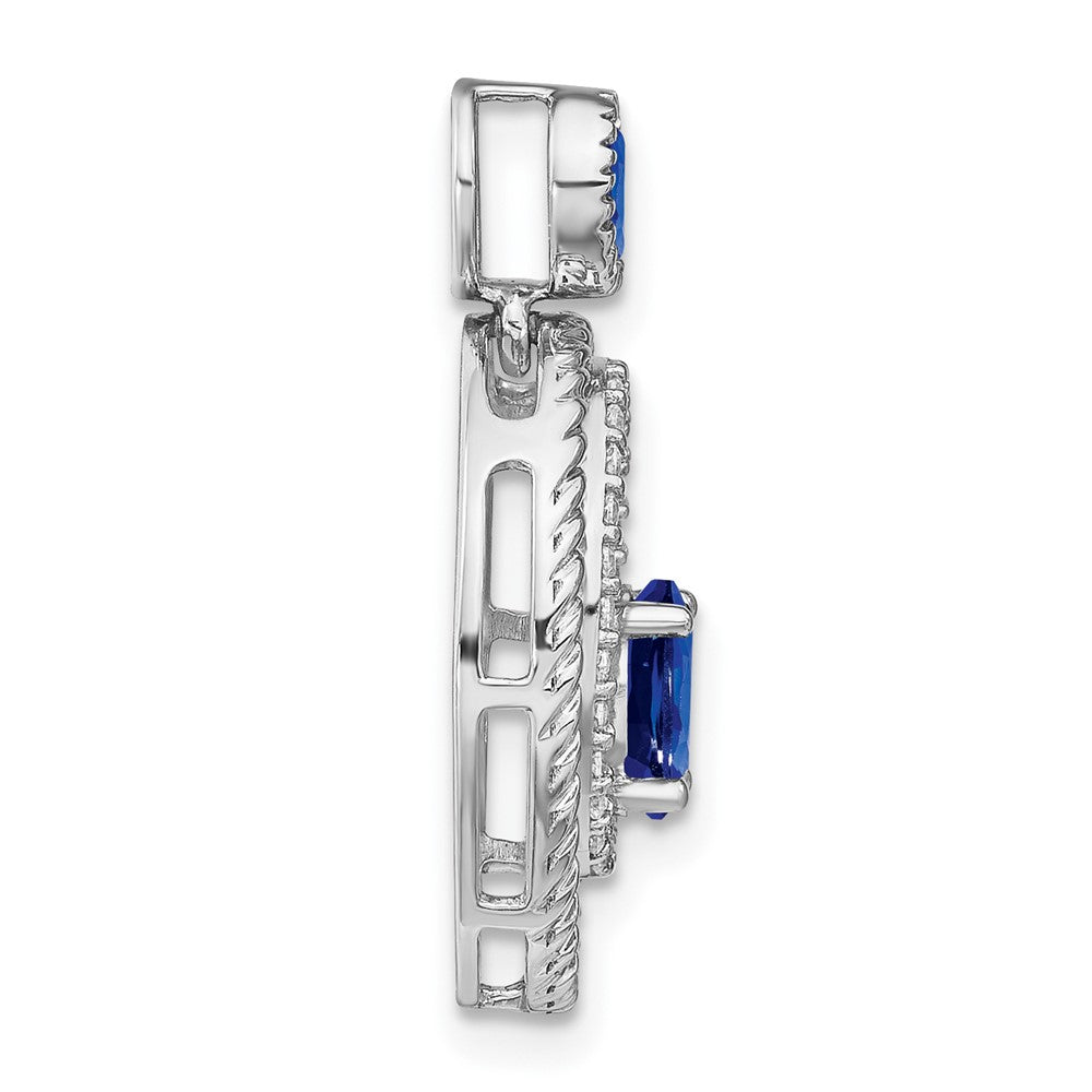 14K Weißgold Anhänger, oval, mit Saphir und echtem Diamant