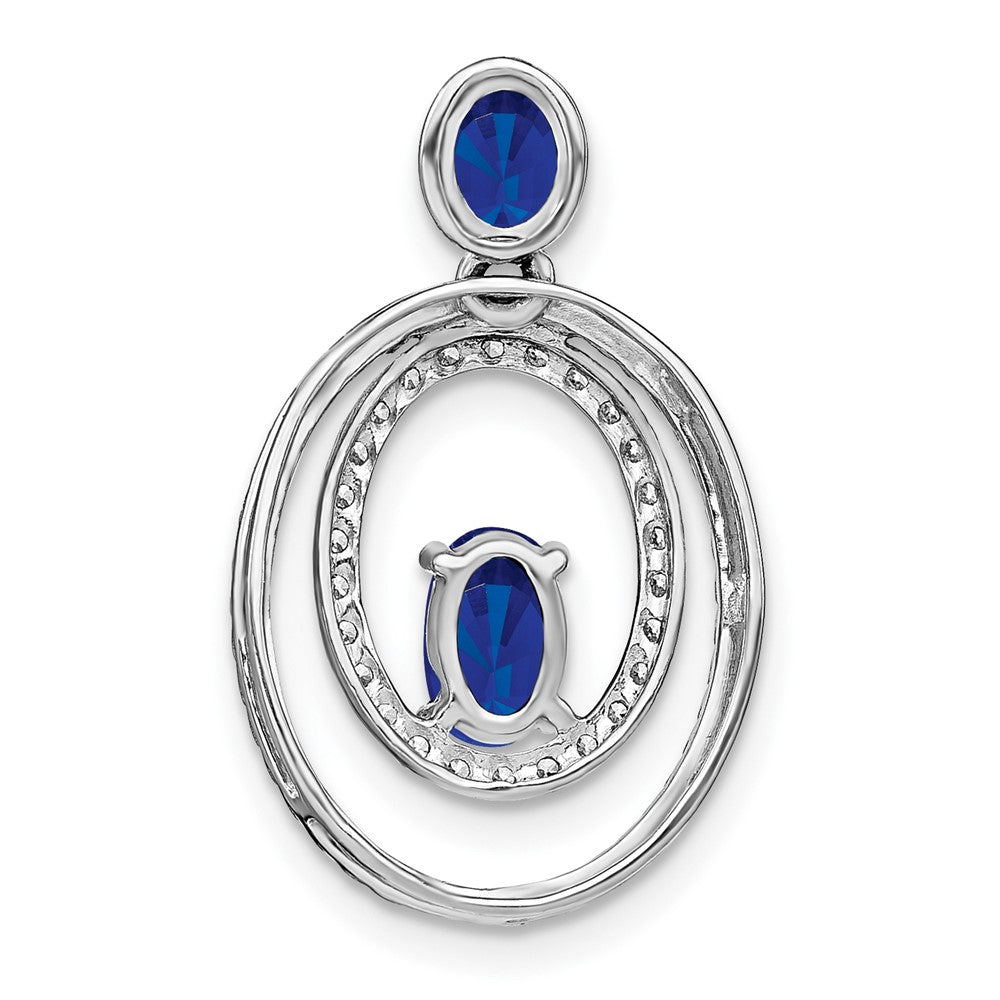 14K Weißgold Anhänger, oval, mit Saphir und echtem Diamant