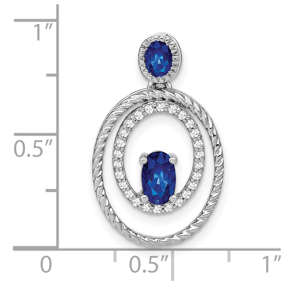14K Weißgold Anhänger, oval, mit Saphir und echtem Diamant