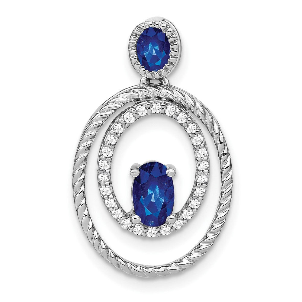 14K Weißgold Anhänger, oval, mit Saphir und echtem Diamant