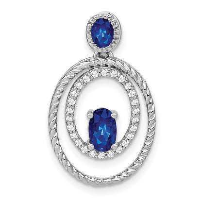 14K Weißgold Anhänger, oval, mit Saphir und echtem Diamant