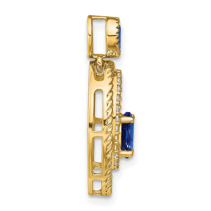 14K Gelbgold Saphir- und Echtdiamant-Anhänger, oval