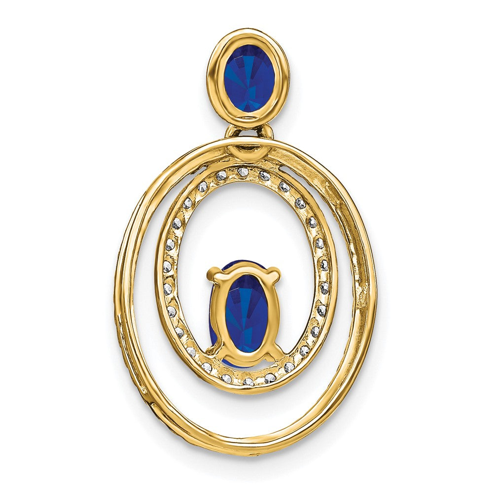 14K Gelbgold Saphir- und Echtdiamant-Anhänger, oval