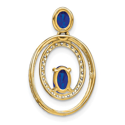 14K Gelbgold Saphir- und Echtdiamant-Anhänger, oval