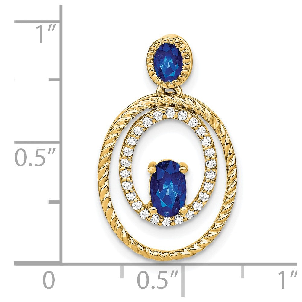 14K Gelbgold Saphir- und Echtdiamant-Anhänger, oval