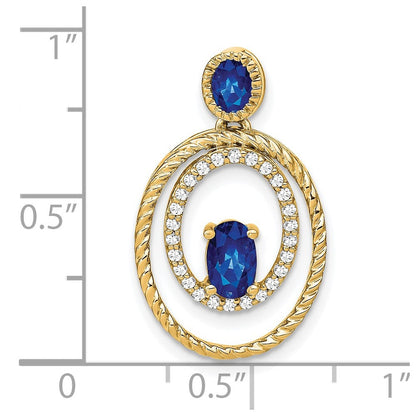 14K Gelbgold Saphir- und Echtdiamant-Anhänger, oval