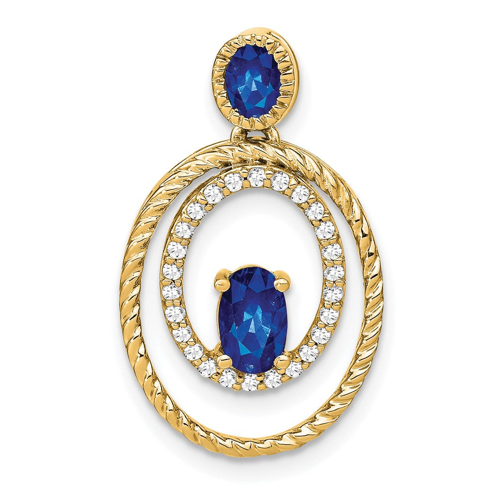 14K Gelbgold Saphir- und Echtdiamant-Anhänger, oval