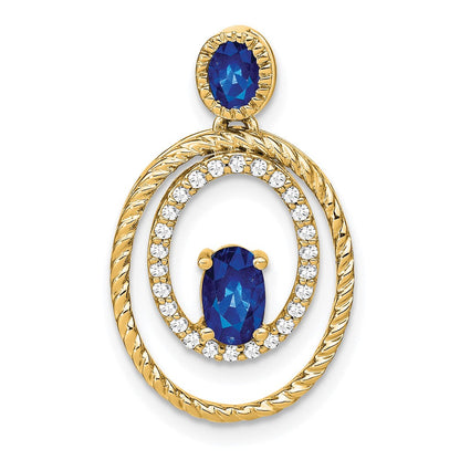 14K Gelbgold Saphir- und Echtdiamant-Anhänger, oval
