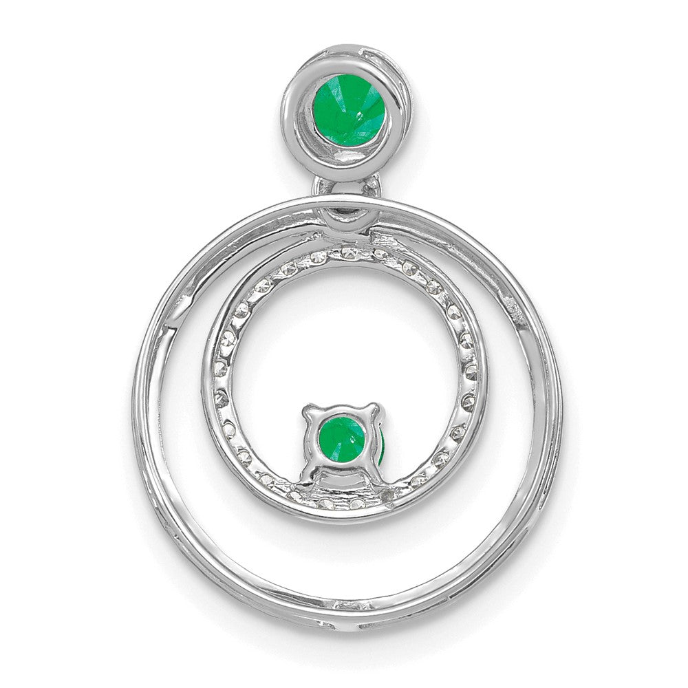 14 Karat Weißgold Anhänger mit Kreisen, Smaragd und echten Diamanten