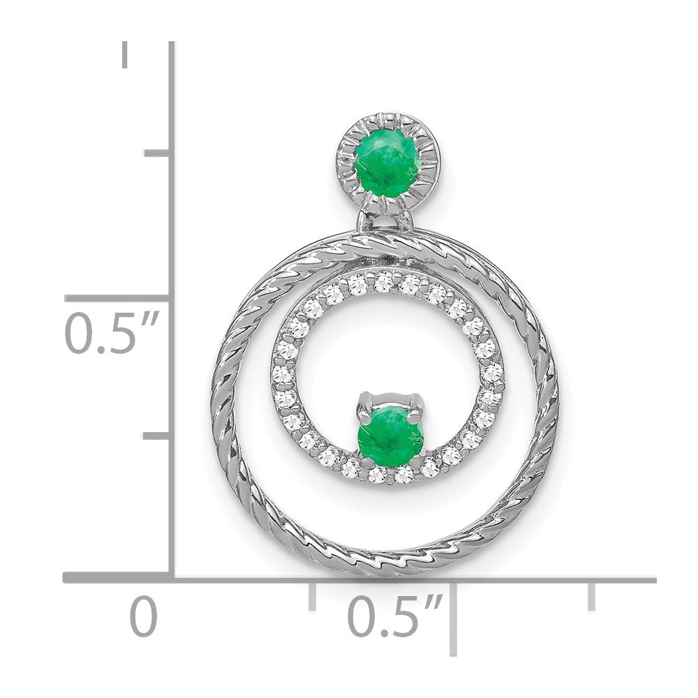 14 Karat Weißgold Anhänger mit Kreisen, Smaragd und echten Diamanten