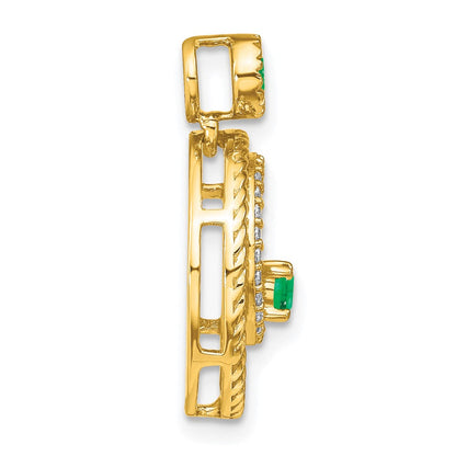 14K Gelbgold Anhänger mit Kreisen aus Smaragd und echtem Diamant