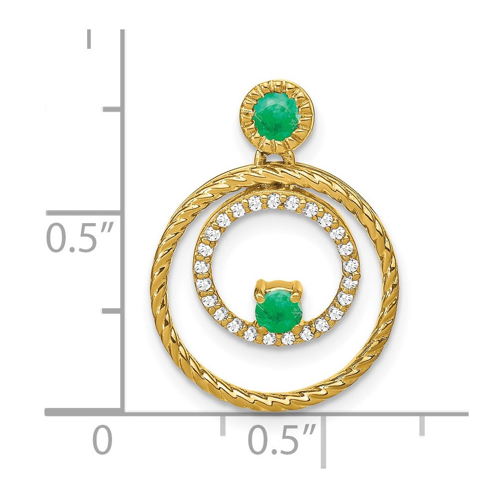 14K Gelbgold Anhänger mit Kreisen aus Smaragd und echtem Diamant