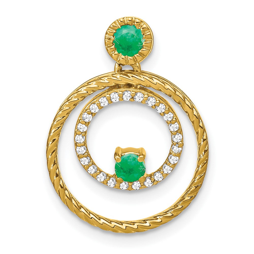 14K Gelbgold Anhänger mit Kreisen aus Smaragd und echtem Diamant